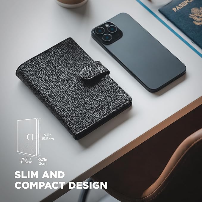 VULKIT Dual Leather Passport Wallet with Airtag Holder Slim Double Passport Holder RFID Blocking Passport Travel Wallet for Women or Men