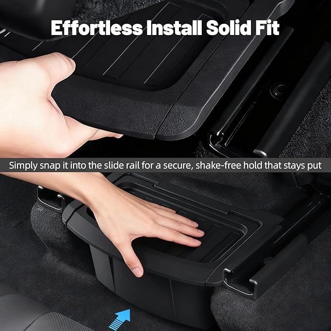 Rear Center Console Organizer for Tesla Model Y Juniper 2025 2026, Backseat Storage Box Under Center Console Trash Can Bins with Anti-Slip Lid Cover, New Model Y Interior Accessories