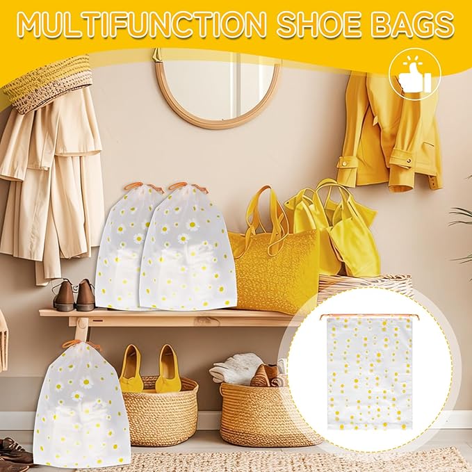 Shoe Bags for Travel, 15.7" x 11.8" Travel Shoe Bags for Packing, Large Waterproof Portable Travel Shoe Storage Bags Travel Essentials Women for and Men (20, Daisy)