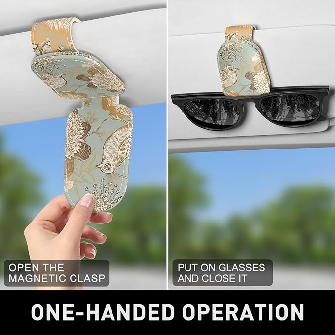 Sunglasses Holder for Car Visor, Magnetic Leather Car Sunglass Holder, Car Sun Visor Glasses Hanger Clip, Car Interior Accessories for Women Men, Fits All Size Eyeglasses