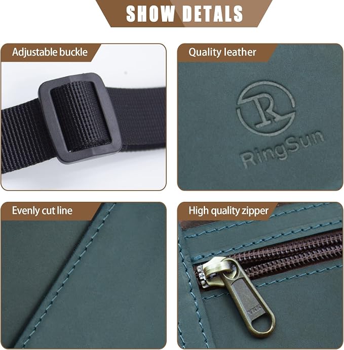 Ringsun Genuine Leather Passport Holder For Travel, RFID Blocking Slim Neck Wallet with Adjustable Strap for Women and Men, Travel Essentials to Keep Cash, Credit Cards and Documents Safe, Blue