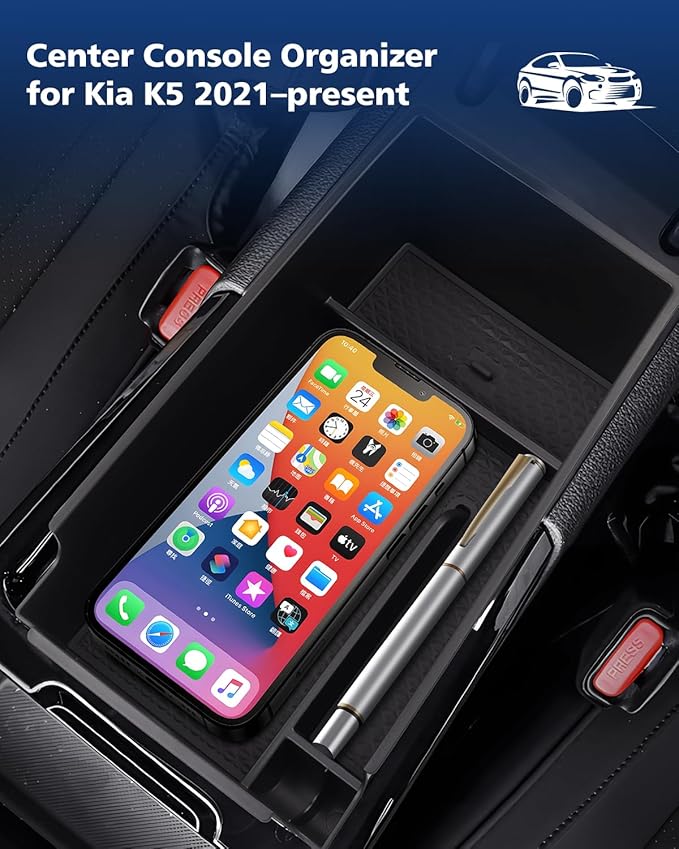 FIILINES Center Console Organizer for Kia K5 2021-2025, Center Console Tray Secondary Armrest Storage Box ABS Insert Container with Anti-Slip Mats