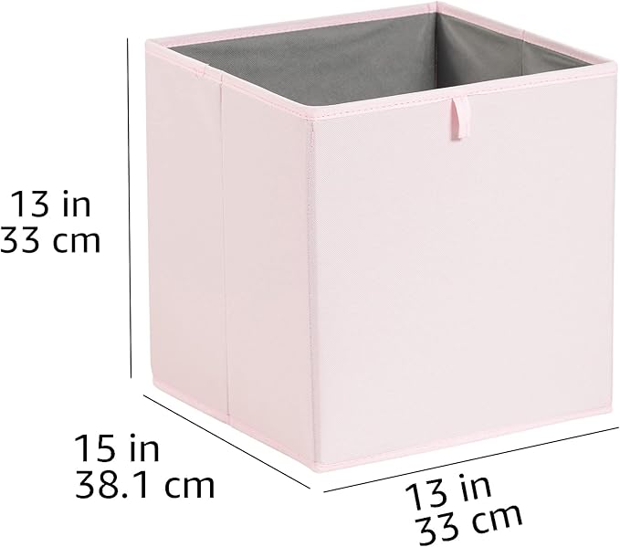 Amazon Basics Collapsible Cube Organizer Bins, Closet Storage Organizer Baskets for Shelves, Space-Saving, 13" x 15" x 13", Peony Pink, Pack of 6