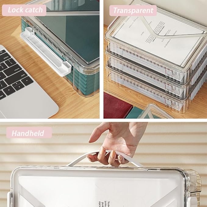 2 Pack Clear Plastic File Boxes w/Latching Lids, Stackable A4 Storage (‎White Latches, Small)