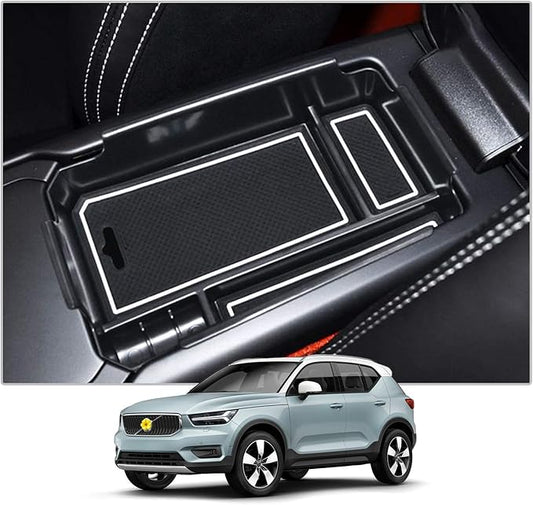 CDEFG Center Console Organizer Tray for 2019-2025 2026 Volvo XC40 Accessories ABS Black Material Armrest Insert Secondary Storage Box