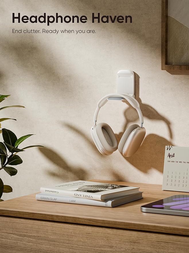 MAMUVIMO Headphone Stand, 2 Pack Headset Stand Foldable, Headphone Holder Hook Mount with Non-Slip Silicone, Adhesive Earphone Desk Hanger Clip Space-Saving for Airpods Max, All Earphones - Starlight