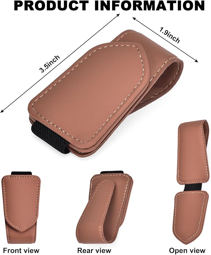 Hoffi Black Sunglasses Holder for car Visor, 2 Packs Magnetic Leather Sunglasses Clip for car Visor, car Accessories for Women and Men Interior, Visor Sunglasses Holder Clip（Black+Brown）