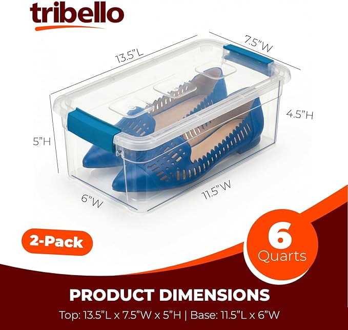Tribello Clear Plastic Storage Bins with Lids Stackable Storage Bins (6 Quart)