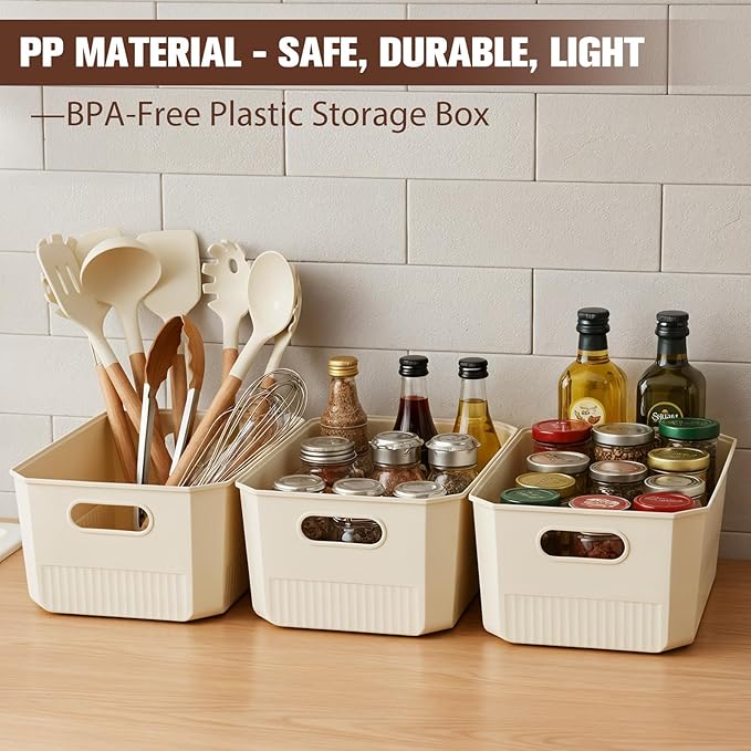 ANMINY 12PCS Plastic Storage Bins Containers with Lids, Large Storage Organization Bins Boxes, Lidded Plastic Storage Baskets for Closet Shelves Desktop, Ivory Lids, 2XL + 4L + 2M + 4S