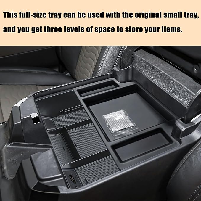 TACORBO Center Console Full Organizer Tray Compatible with Refreshed 2022-2023 2024 2025 Silverado/Sierra 1500,2024 2025 Chevy Silverado/GMC Sierra 2500HD 3500HD,Front Bucket Seats Only
