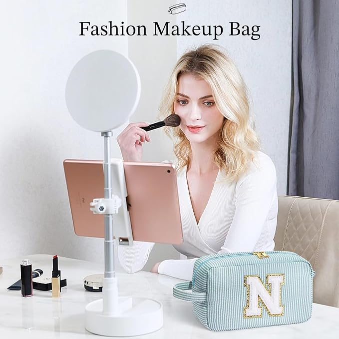 YOOLIFE Personalized Gifts for Mom - Initial Makeup Bag Cosmetic Bag Toiletry Pouch, Personalized Birthday Gifts for Mom Grandmother Stepmother, Mother In Law Gifts, Mothers Day Gifts, Green N