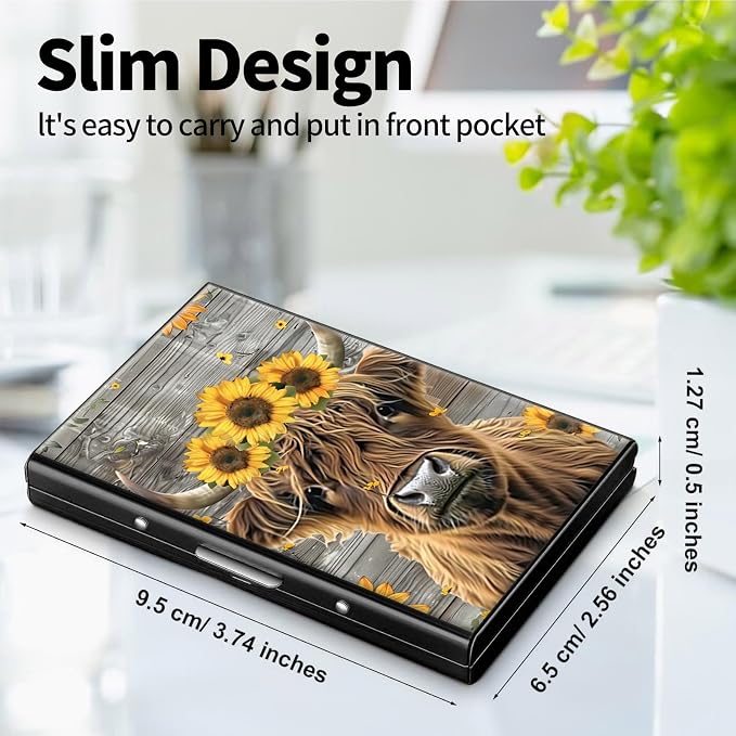 Metal Wallet for Women Men Girls, RFID Blocking Slim Aluminum Credit Card Holder, Mini Travel Wallet with Hard Shell, Lightweight ID & Business Card Case,Cow Wood