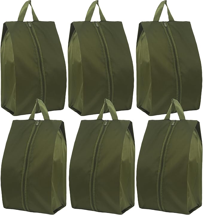 6pcs Portable Shoe Organizer, Travel Pouches with Zipper, Golf Shoe Bags, Clothes Bags, Soccer Cleats Bag, Shoe Pouch for Gym, Waterproof, Odor-Resistant (Dark Green)