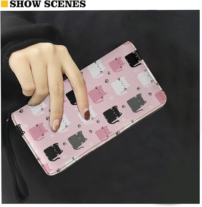 Bulopur Cute Cat Kitten Wristlet Wallet for Women Slim Thin RFID Blocking Credit Card Wallets Long Bifold PU Leather Card Holder Organizer Clutch Billfold with Zipper Ladies Girls Gift
