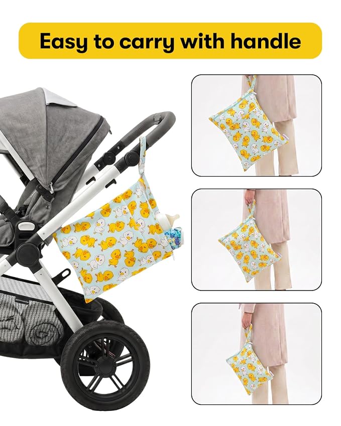 ALVABABY 3 pcs Cloth Diaper Wet Dry Bags Waterproof Reusable with Two Zippered Pockets Travel Beach Pool Daycare Soiled Baby Items Yoga Gym Bag for Swimsuits or Wet Clothes Small Medium Large 3L-SML20