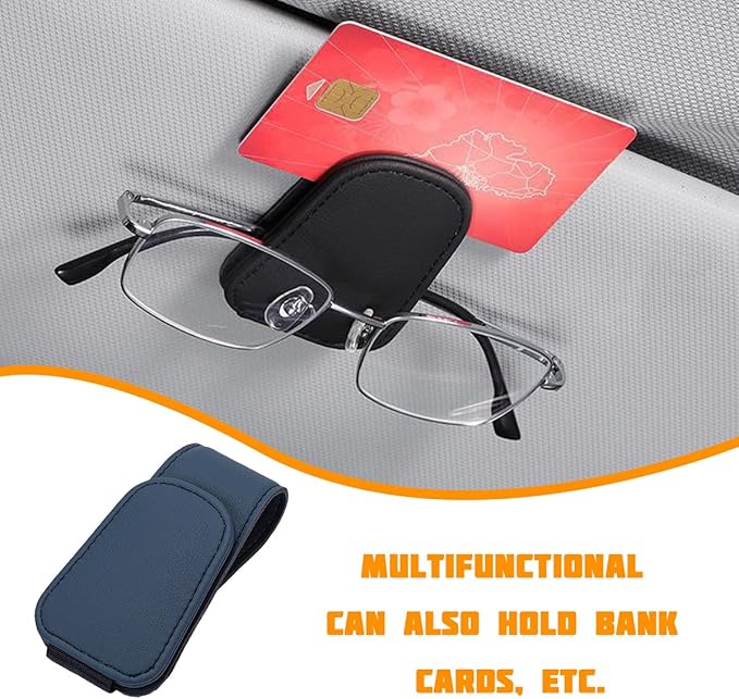 Sunglasses Holder for Car Visor, Microfiber Leather Magnetic Sun Visor Eyeglasses Hanger & Ticket Card Clip, Multi-Function Automotive Interior Glasses Mount, Universal Fit (Royal Blue)