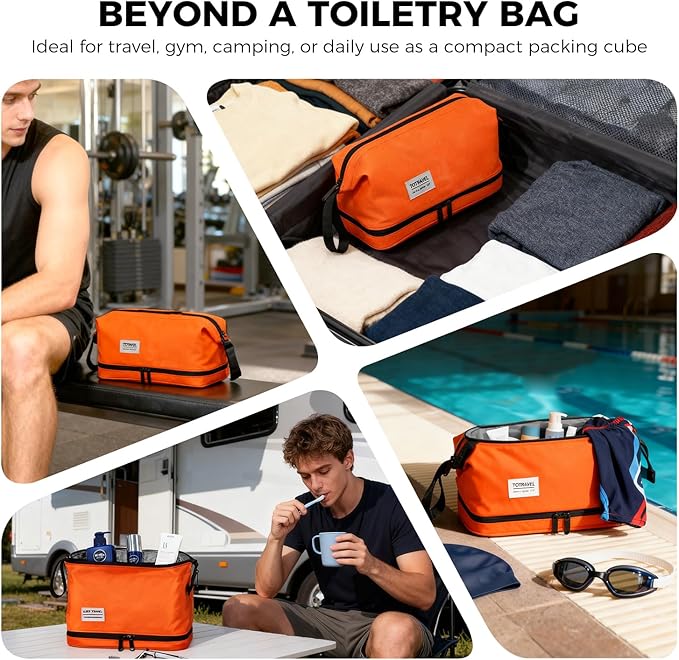 SINLAND Travel Toiletry Bag Water-resistant with Hanging Hook for Mens Large Packing with Waterproof Wet/Dry Compartment Travel Shower Bags Travel Toiletry Organizer Dopp Kit Shaving Bag