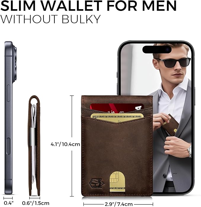 Zitahli Genuine Leather Wallet for Men 12 Card Slim Mens Wallets Bifold RFID Blocking with Money Clip & ID Window Thin Minimalist Card Holder Wallet with Gift Box