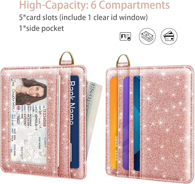 Slim Minimalist Front Pocket RFID Blocking Credit Card Holder Small Wallet Cute Card Cases for Women,Glitter Rose Gold