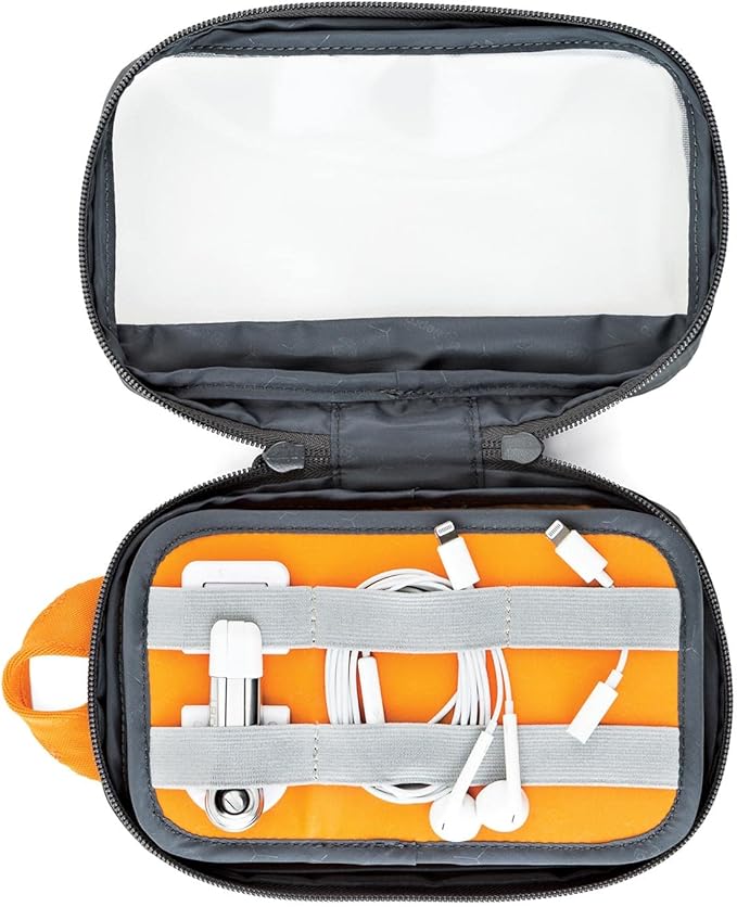 Lowepro GearUp Pouch Mini, Travel Essentials, Travel Case for Phone Cords, Cables, Adapters, USB Sticks, Smartphone Accessories, Made of Recycled Fabric, Grey