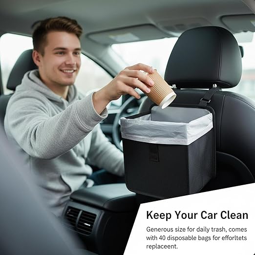 Foldable Car Trash Can, Hanging Waterproof Leakproof Car Trash Bin, with 40Pcs Trash Bags, Large Capacity Car Storage Bag, Travel Trash Bin for The Back/Front/Console, Multipurpose Car Garbage Bag