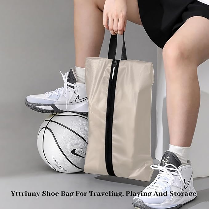 Shoe Bag Water-Resistant, Travel Friendly Golf Shoe Bag with Zipper for Sports Ideal for Gym,Spikes,Golf,Tennis (Off White, 1-Pack)