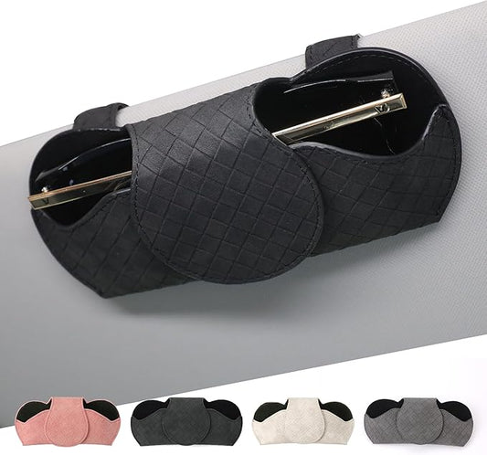KINIVA Sunglasses Holder for Car Visor PU Leather Glasses Case with Clips for Car Visor Automotive Interior Visor Accessories Apply to All Car Models (Black)