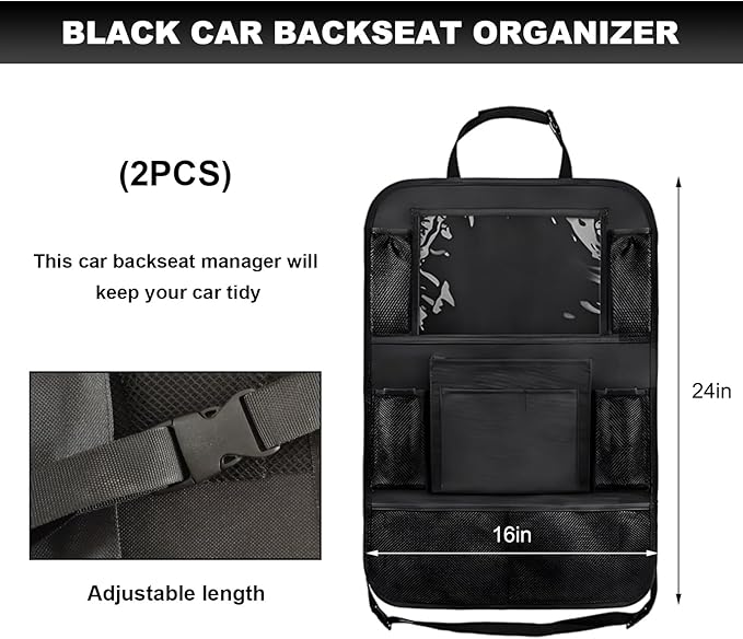 2PCS Car Backseat Organizer, Oxford Car Back Seat Protecter Kick Mat with Touch Screen Tablet Holder, Waterproof Automotive Seatback Storage Bag with Multi Functional Pockets (Regular Style)