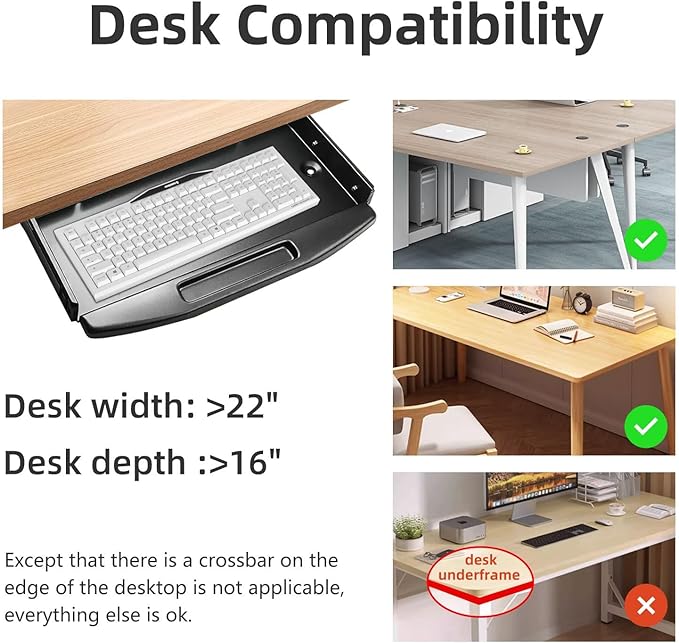 Solid Steel Under Desk Keyboard Tray Slide Out with 360° Rotating Mouse Platform,Keyboard Shelf Sliding,Under Desk Mounted Keyboard Holder,Under Desk Keyboard Drawer 28"Lx11"W
