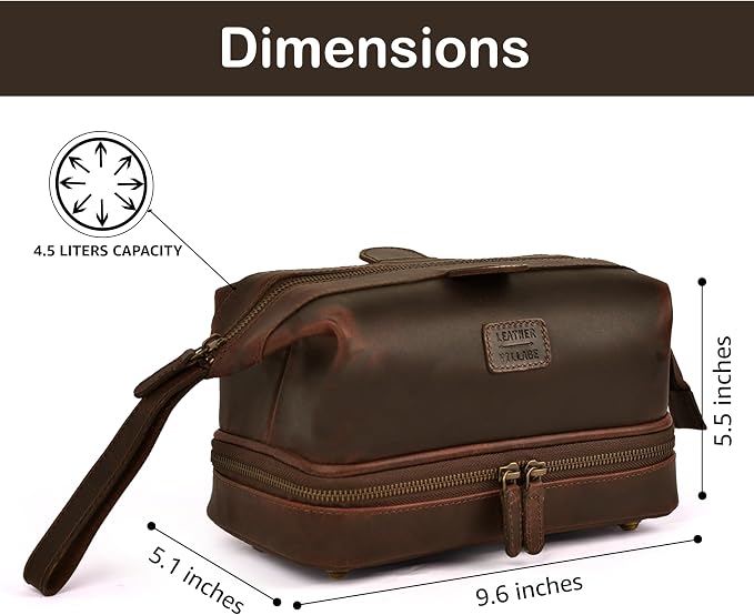 LEATHER VILLAGE Genuine Leather Dopp Kit – Large Travel Toiletry Bag with Waterproof Lining, Dual-Zip Design for Men & Women, Organizer for Shaving, Makeup & Essentials - Cherry