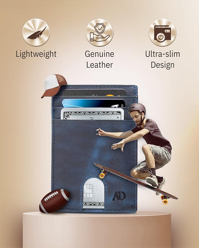 Access Denied REAL LEATHER Slim Minimalist Mens Wallet - Thin Front Pocket RFID Credit Card Holder Wallets For Men Holiday Gifts For Him