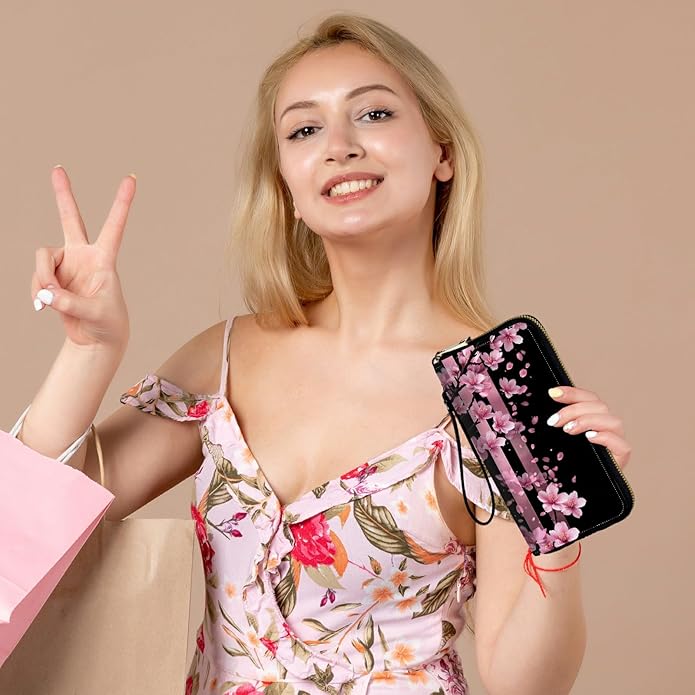 Wristlet Wallet for Women, RFID Blocking Phone Wallet, Large Capacity Zip Around Clutch, Fits iPhone 15 Pro Max, Travel Organizer Purse