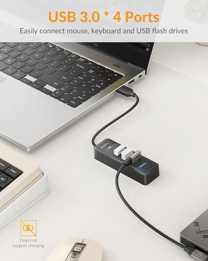 iDsonix USB 3.0 Hub, 4 Ports USB Hub for Laptop, 5Gbps USB Splitter Multiport Adapter, USB Extension Cable Hub for PC, Desktop, Xbox, Flash Drive, HDD, Console, Printer, Keyboards, Mouse