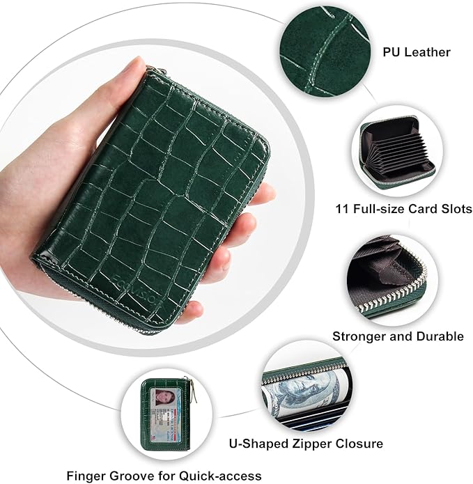 EcoVision Credit Card Holder RFID Card Case Wallet, Small Accordion Zipper Card Case Holder, Card Organizer Case for Women Men