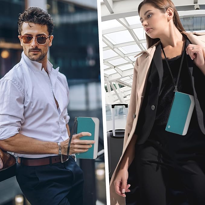 Passport Holder Family for 4, RFID Blocking Travel Wallet Women Men,Passport Wallet with Airtag Holder,Family Passport Protector Case, RFID Blocking, Lightweight, Zipper, Document Organizer, Pouch Bag