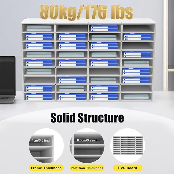Literature Organizer 36 Slots, Compartments Mail Sorter Organizer, Adjustable Desktop File Organizer with Removable Shelves, Paper Organizer for Home Office School (White, 36 Slots)