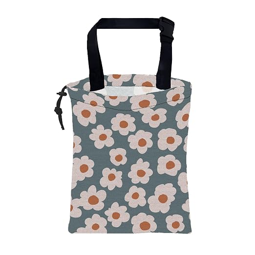 Car Garbage Bag Vintage Blue Floral Daisy Hanging Canvas Car Trash Bag Waterproof Drawstring Car Back Seat Organizer for Car Back Front Seat Console with Adjustable Buckle