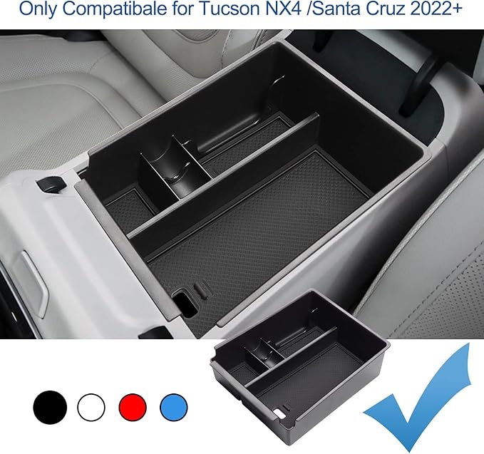 2022 Tucson NX4 Center Console Organizer Compatible with 2022 2023 Santa Cruz Pickup Truck Console Tray, 2022 2023 Tucson NX4 Santa Cruz Armrest Box Insert Tray Accessories (Black Mats)