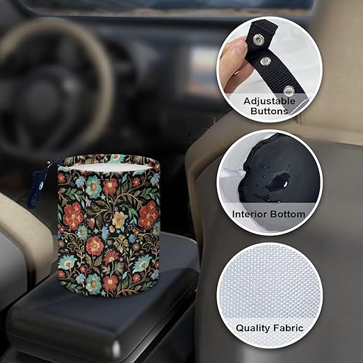 Car Rubbish Bin Portable Waste Basket Can Foldable Auto Waste Storasge Bag Holder with Adjustable Strap for Camping, Travelling, Picnic, Plum Blossom