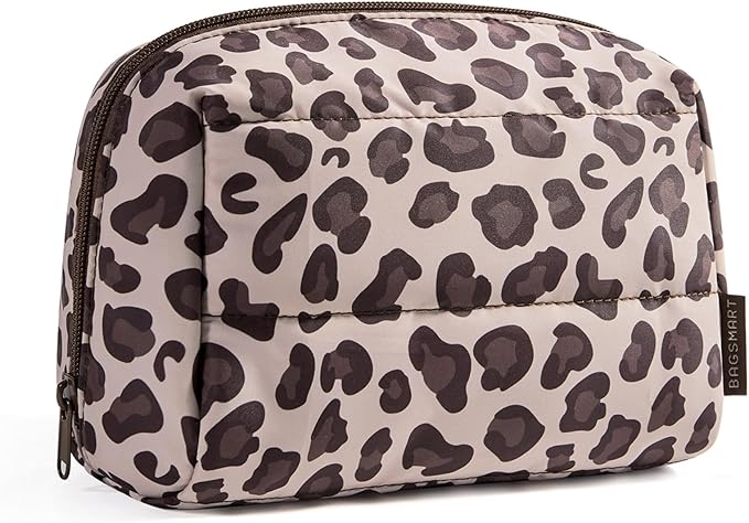 BAGSMART Makeup Bag, Wide Opening Cosmetic Bag Compact & Spacious, Water-Resistant Travel Organizer Pouches for Women (Leopard Print)