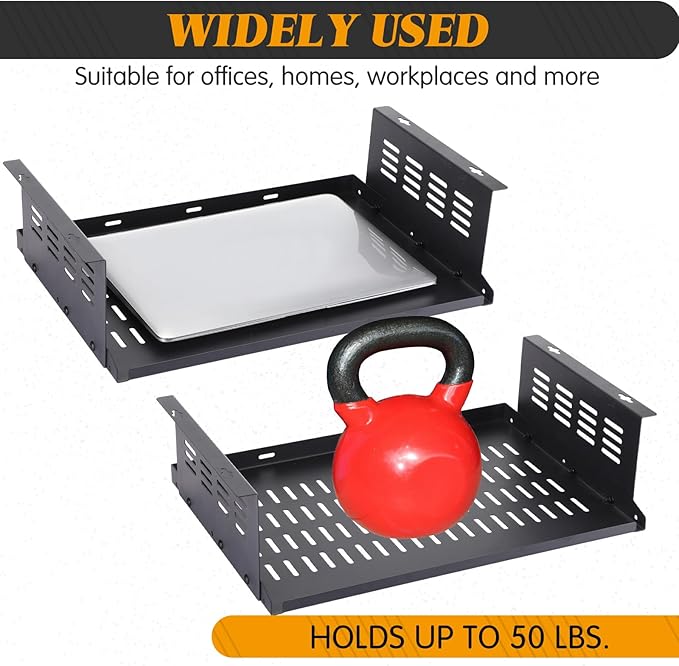 Under Desk Computer Mount for Small Form Factor SFF Computers and Pcs, Using Space 16.7" x H 4.75" x D 12" Mount Shelf Organizer for Office Home Workstation Gaming Stand up Desk