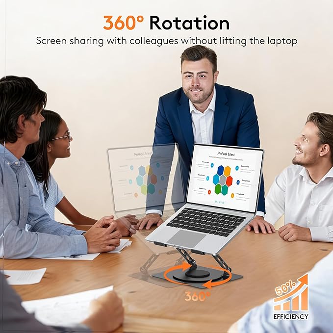 TECKNET Laptop Stand for Desk, 360 Rotating Base, Ergonomic Foldable Computer Stand for Laptop Riser Height Adjustable, Compatible with MacBook Pro, All Laptops 10-17" - Black