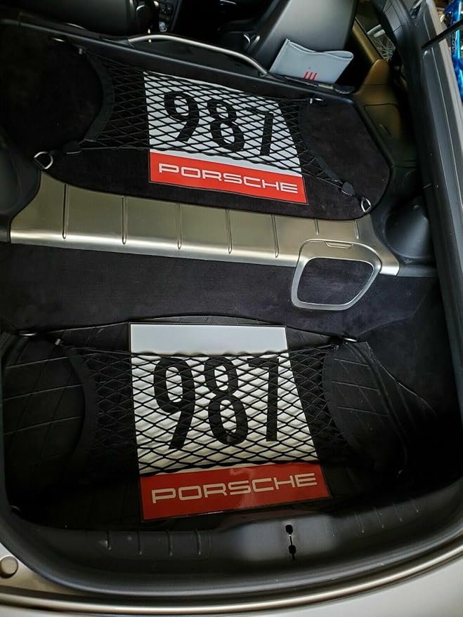 EACCESSORIES EA(Qty.2)Trunk Organizer Cargo Net for Porsche Cayman 2006–2025 – Floor Style Cargo Nets for Coupe–Premium Mesh Elastic Car Trunk Organizer Vehicle Carrier Storage–Compatible with Cayman