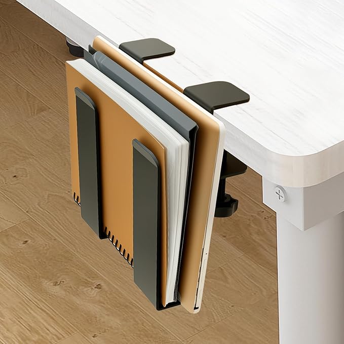 Desk Side Storage Organizer, Desk Side Laptop Mount, Punch-Free Clamp, No-Drill Clamp on Desktop Holder, Hanging Notebook Organizer for Office Home