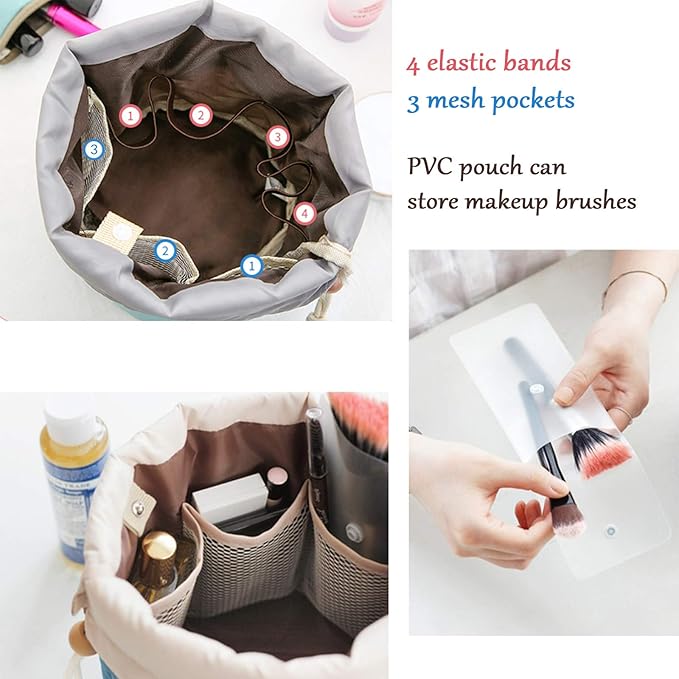 INVODA Drawstring Cosmetic Bag Travel Makeup Bag for Women Toiletry Bag Portable Drawstring Make up Organizer Bag for Travel (Pink)