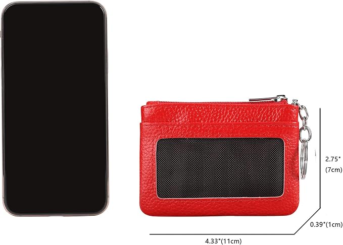 Women Genuine Leather Keychain Zipper Change Wallet Small Mini Pocket Size Coin Purse