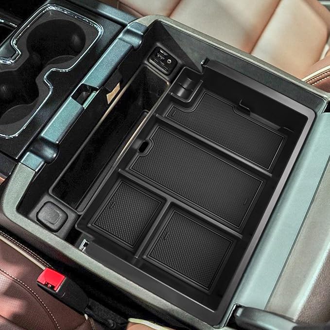 TACOBRO Full coverage Center Console Organizer Compatible with 2014-2018 GMC Sierra 1500 /Chevy Silverado 1500 Accessories 2015-2020 Yukon XL/Tahoe Suburban Insert Armrest Storage ABS Plastic, Black
