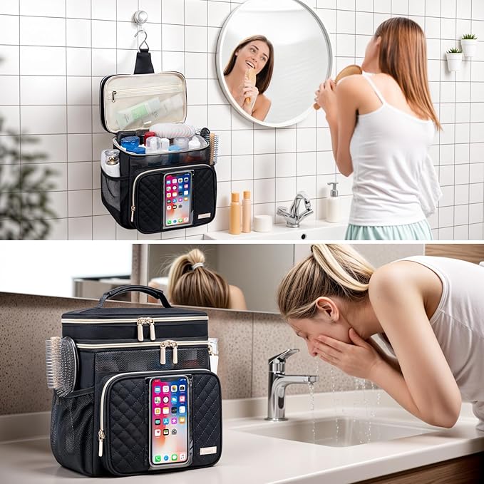 Tealari Large Toiletry Bag for Women Men,Bathroom Bag,Water Resistant Shower Bag,Makeup Bag,Portable Shower Caddy for College Dorm,Hanging Travel Toiletry Bag with Transparent Waterproof Phone Pocket
