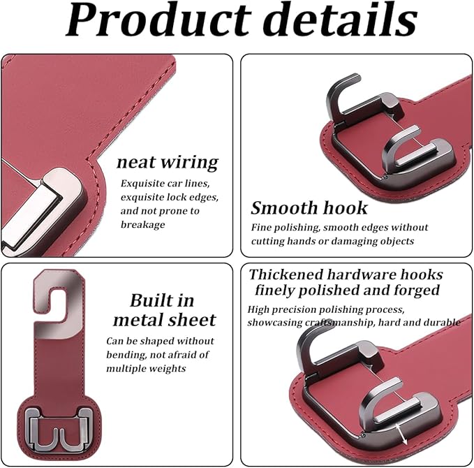 2PCS Car Seat Back Storage Hook, Foldable Metal Vehicle Headrest Dual Hook for Purses Handbags Groceries, Multifunctional Auto Interior Hanger Accessories, Universal Fit (Red)