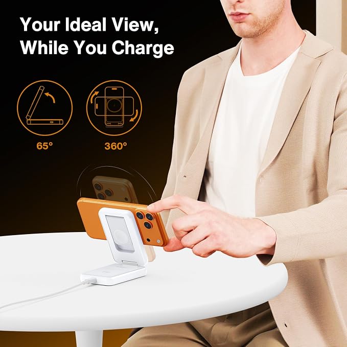 iVANKY Qi2 Certified Wireless Charging Station for iPhone 17, 3 in 1 Foldable Charger for MagSafe Magnetic Stand for iPhone 17/16/15/14/13/12/11/X Pro/Max/Plus/Air, Apple iWatch, Airpods